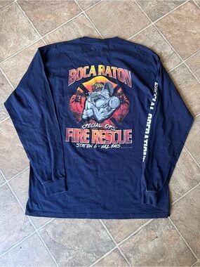 Vintage 90s Boca Raton Fire Rescue Navy Long-Sleeve Graphic Shirt